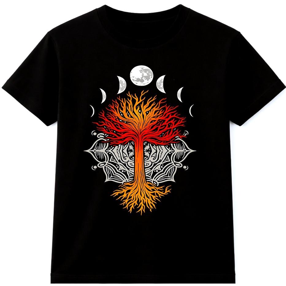 Tree of Life T Shirt Moon Phases Celestial Mandala Spiritual Art Tee S