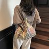 Color Block Tote Bag Women Print Plaid Shoulder Bag