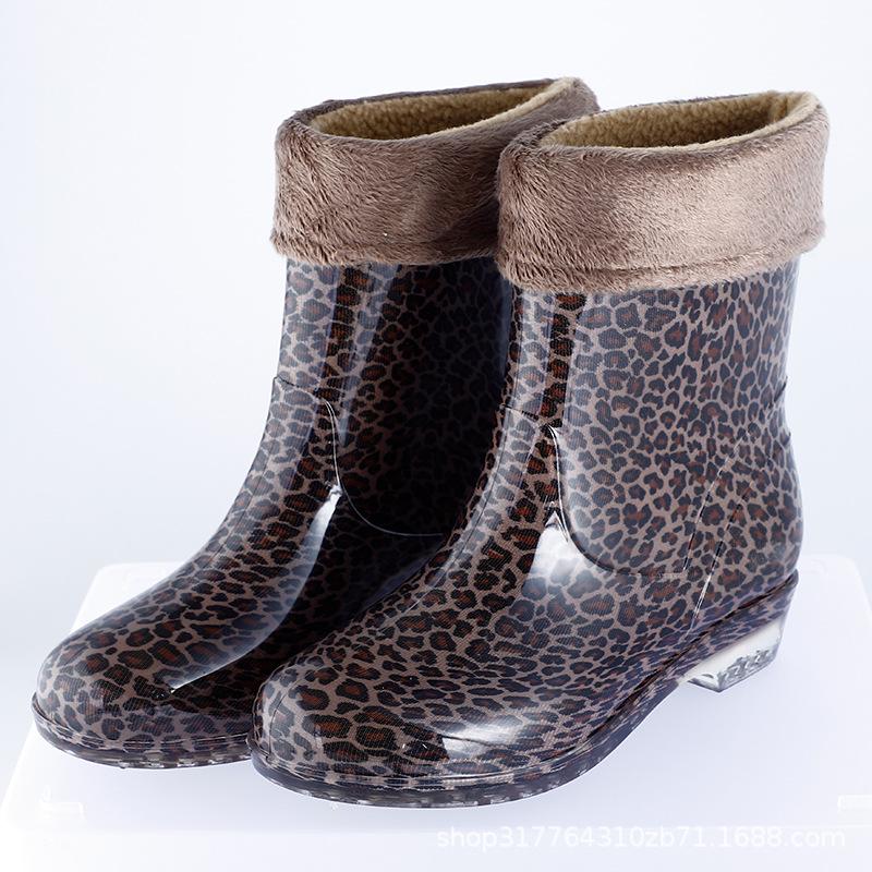 Water Shoes Medium and Low Tube Rain Shoes Women's Short Rain Boots Half Tube Water Boots Flower Cloth Adult Plus Cotton Lint Rainproof