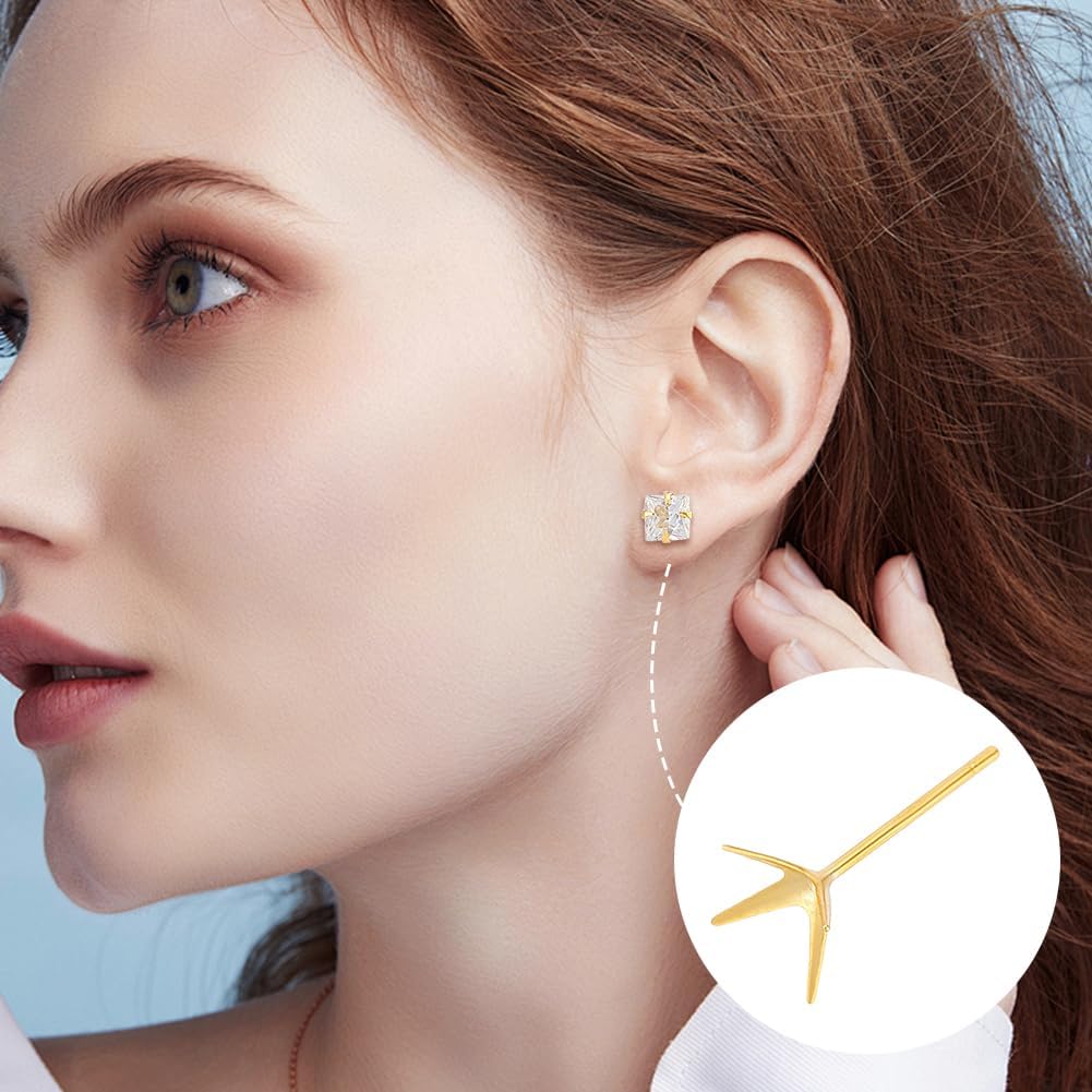 UNICRAFTALE 10Pcs 925 Sterling Silver Prong Earring Settings 5 Sizes Golden Stud Earring Findings Metal Claw Earring Posts Beads Rhinestone Component