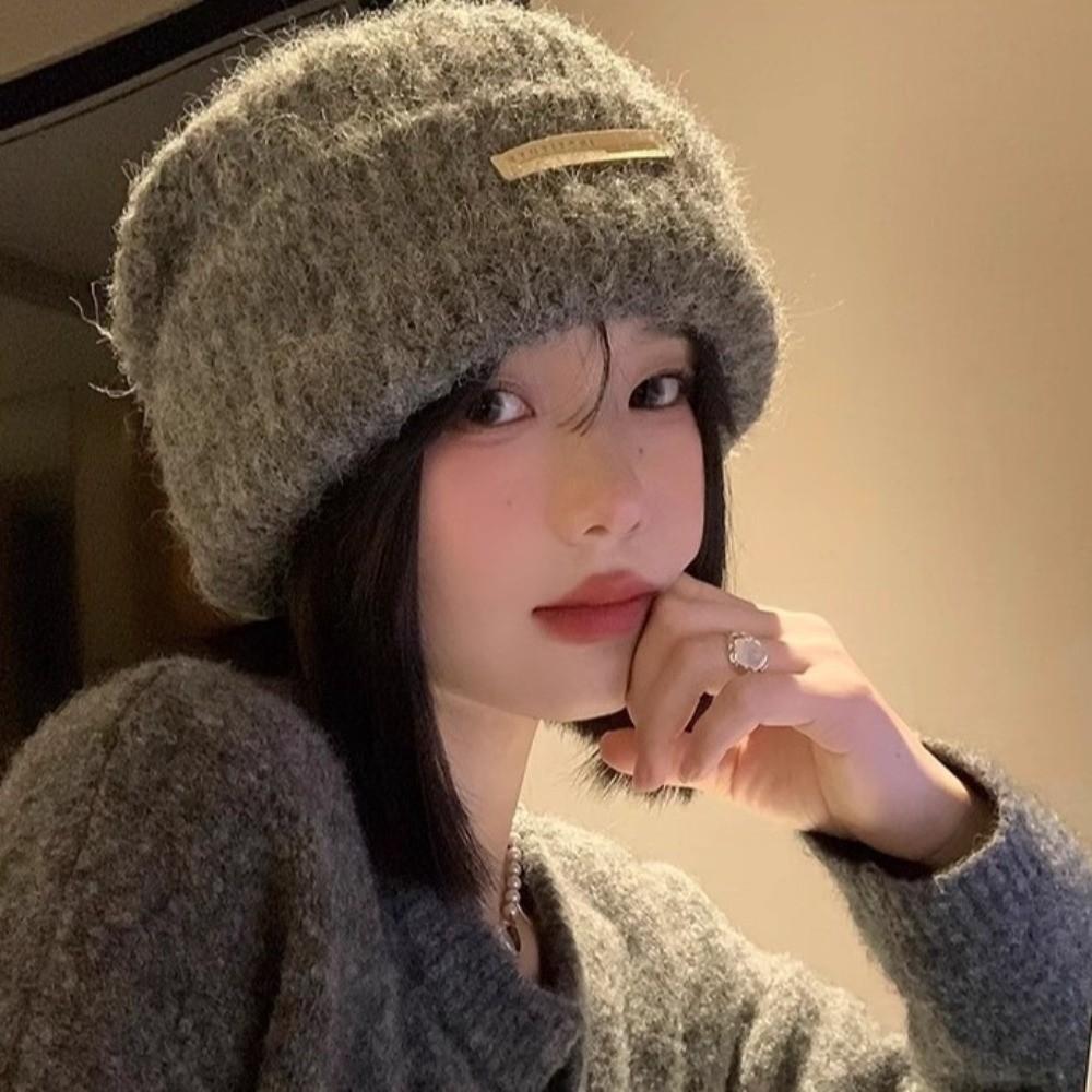 Korean Style Knitted Pullover Hat All-match Brimless Beanie Cap Soft Plush Woolen Hat  Gifts
