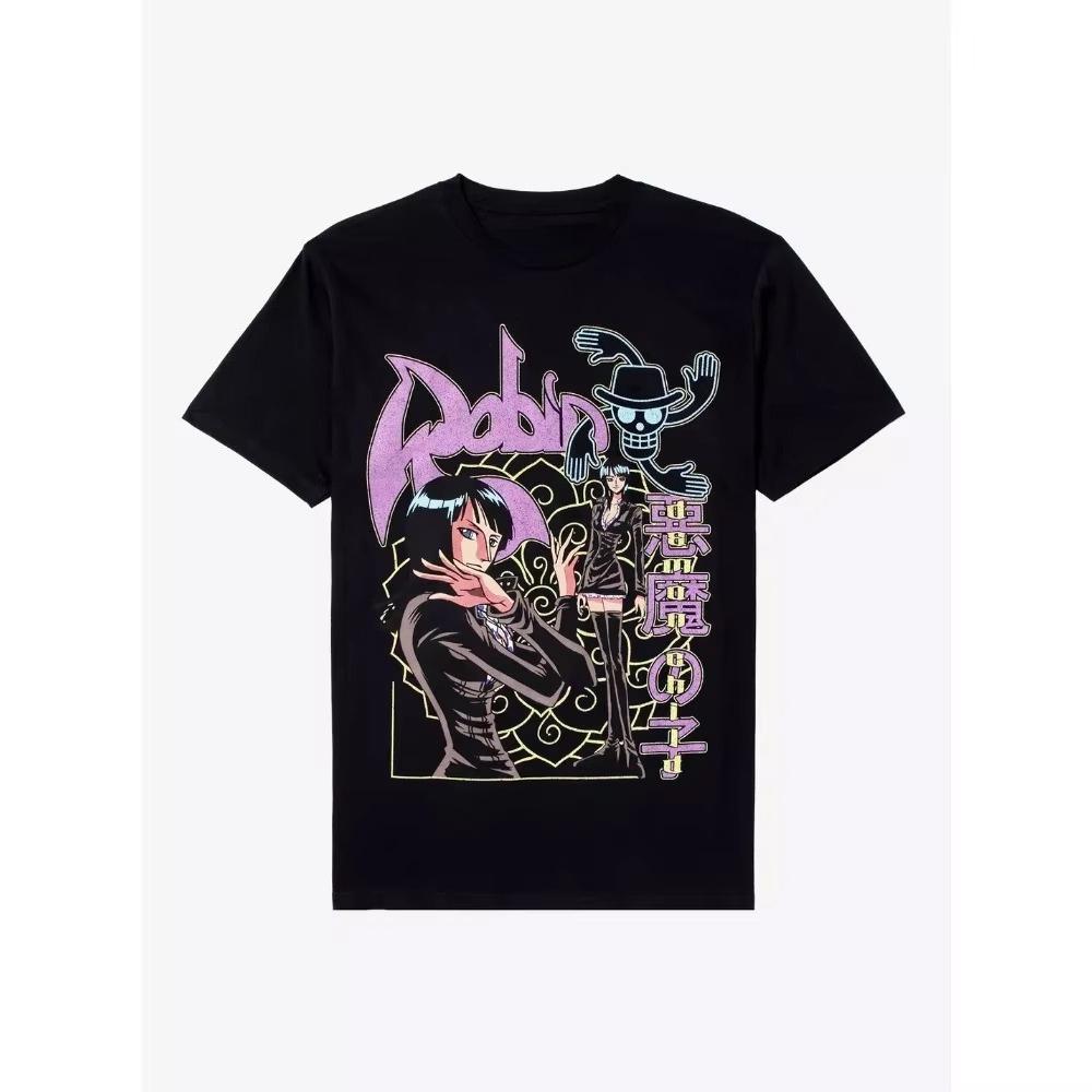 

One Piece Nico Robin Unisex Pure Cotton Tshirt 2026 Summer Hot Anime Print American Casual Short Sleeved Top Unisexs Clothing S