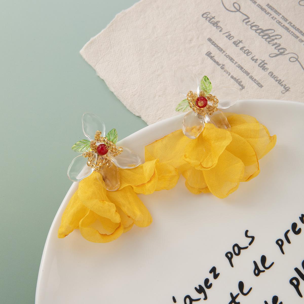 Silver Needle Spring Fairy Floral Fabric Earrings - Holiday  Summer Forest Petal Studs