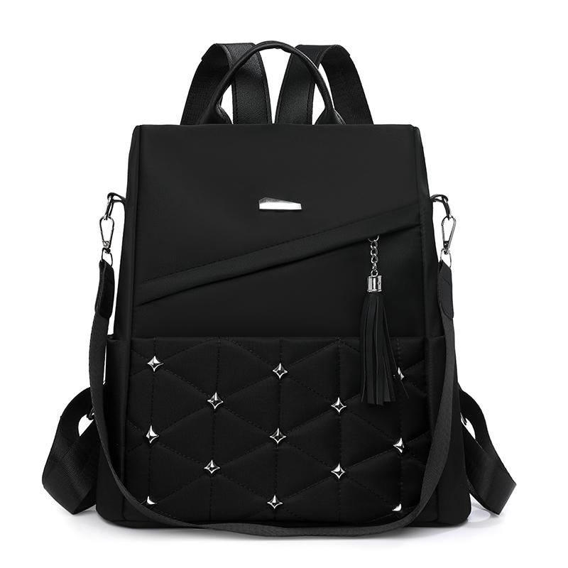 Embroidered Rhomboid Backpack Large Capacity Women's Commuter Bag Multifunctional Shoulder Bag