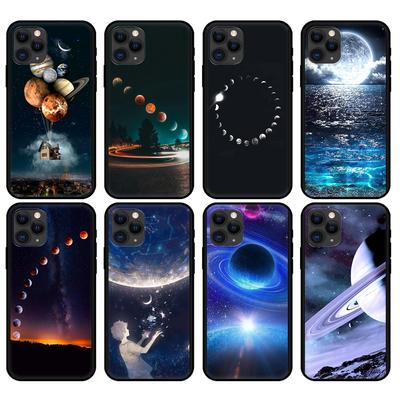 Černý tpu obal pro iphone 5 5s se 2020 6 6s 7 8 plus x 10 XR XS 11 12 mini pro MAX zadní kryt Sky Space planeta Měsíc hvězdy Luxusní