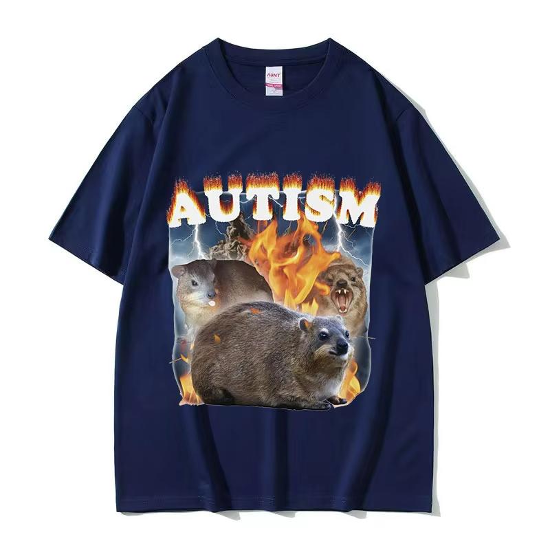 Funny Autism Hyrax Meme T Shirt Men Fashion O-Neck High Quality Fashion T-shirts Unisex Retro Harajuku Oversized Cotton T-shirt