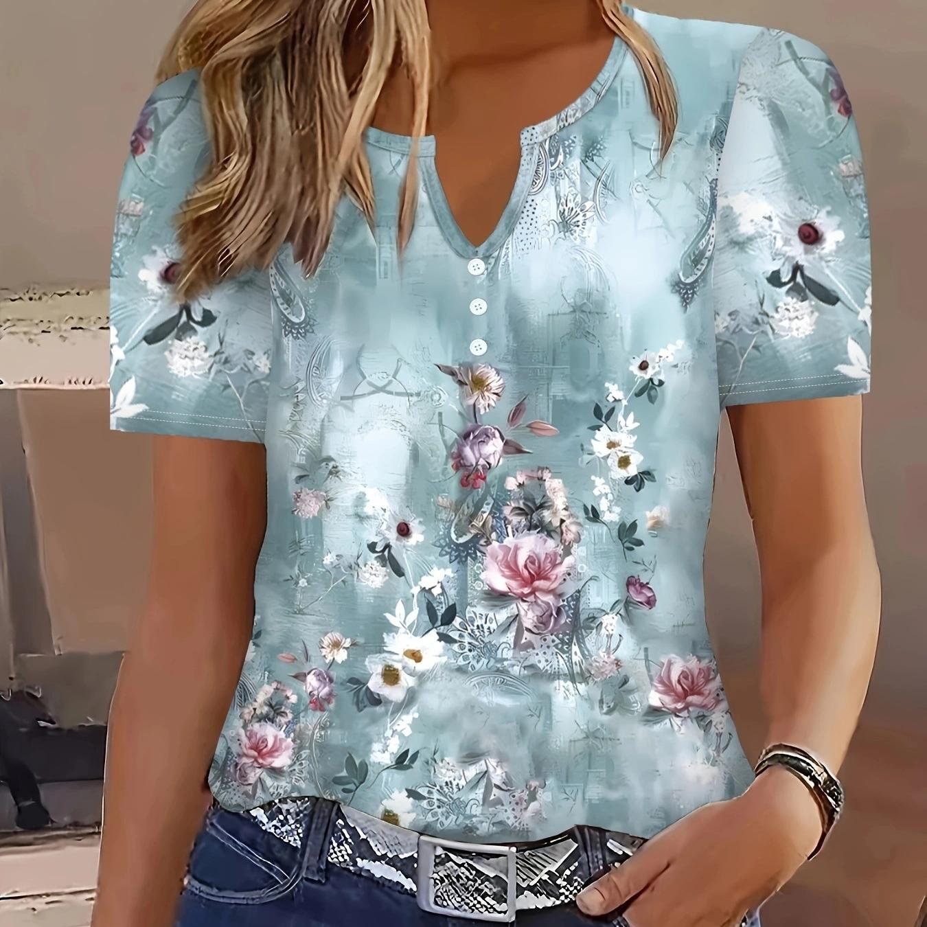 

GMXIA Повседневная свободная модная футболка с коротким рукавом и принтом на весну и лето для отдыха для женщин с V-образным вырезом XXL синий