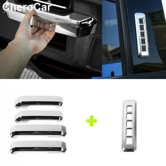 Chrome Inner Door Handle/ Side Door Lock Password Button Trim For Ford F150 15+