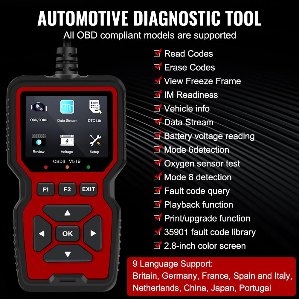 Automotive Fault Diagnosis Instrument OBD2 Scanner Engine Fault Reading Data Code Reader V519 Elm327 Battery Voltage Detection