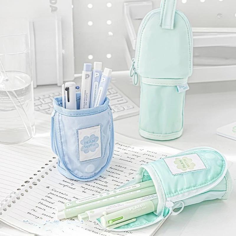 Foldable Pen Case Stand Function INS Casual Pencil Bag for Students Portable Hangable Stationery Organizer for School Supplies