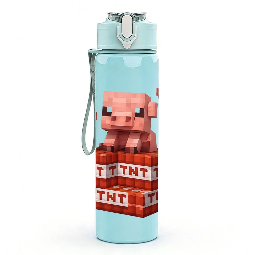 1PC Brick Pig Heart Minecraft 750ml Color Plastic Sports Water Bottle Leakproof Flip Straw Lid Suitable for Sports Office Home Use
