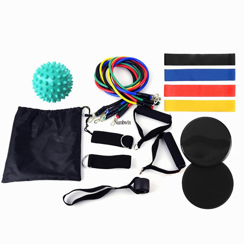 18-Piece Fitness Set: Resistance Bands, Gliding Discs, Latex Loops, Spiky Ball
