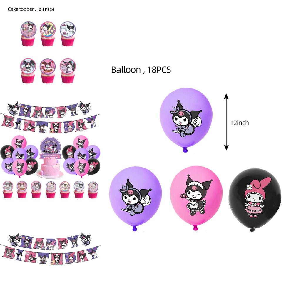 New Kuromi Party Supplies Set With Decorative Balloons And Tableware