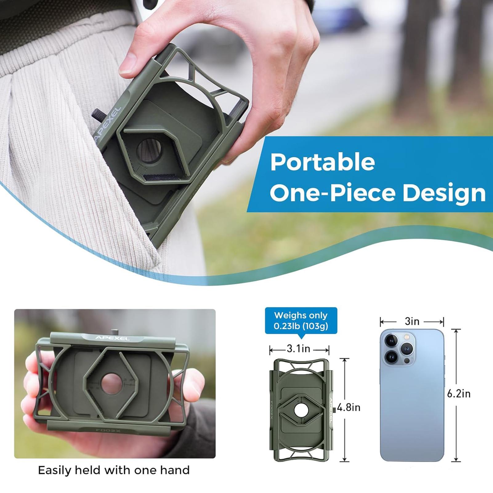 APEXEL APL F002X Адаптер для телефона для телескопа Вращающееся на 360 градусов крепление для телефона для телескопа Держатель для телефона для монокуляра with Remote Shutter армия зеленый