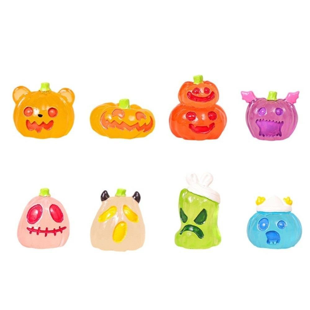 

8pcs Resin Craft Pumpkin Ghost Miniatures Luminous Little Statue Halloween Figurines Desktop Decor 8pcs/set