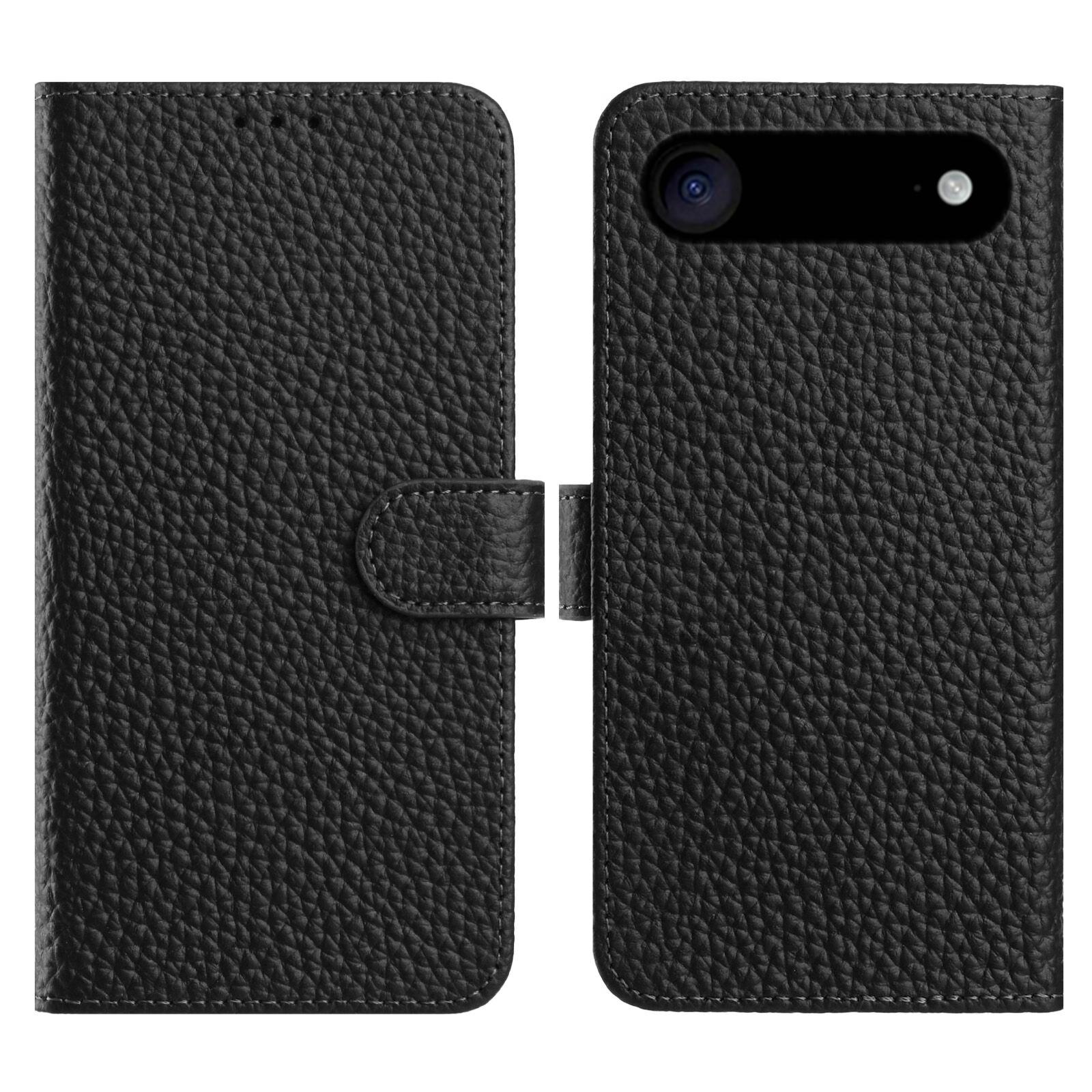 

For iPhone 17 Air Case Wallet Stand Litchi Texture Genuine Cow Leather Flip Phone Cover Black