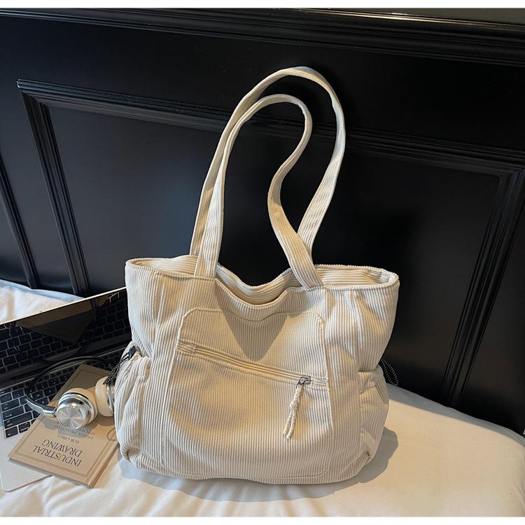 Vintage Corduroy Tote Bag for Women Large Capacity Shoulder Bag Casual Handbag College School Shopping Travel Tote Bag