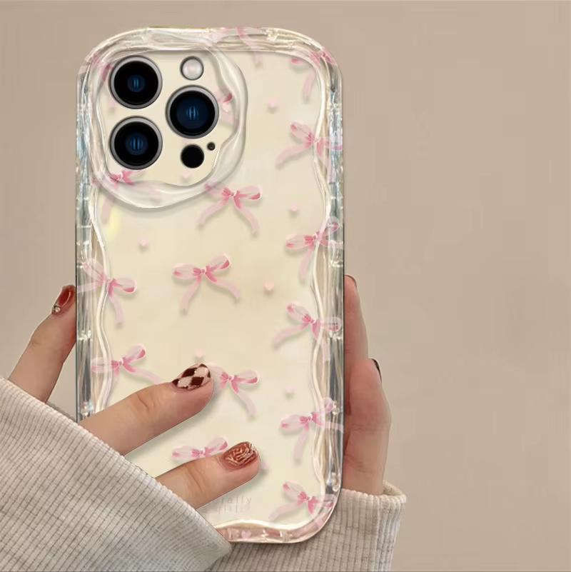 Pink Bowknot Fashion Color Phone Case for iPhone 17 16 15 14 Plus 13 12 11 Pro Max XS X XR 17 Air 16E Soft Silicone Cases Cover