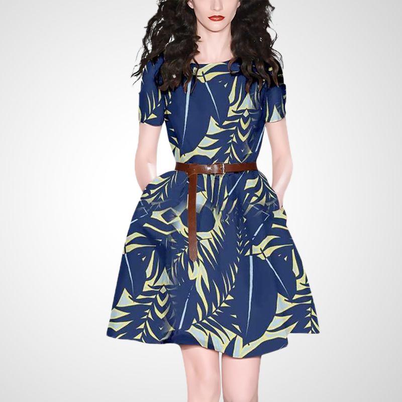 

Богемное приталенное платье в французском стиле, молодежное, черное, с короткими рукавами Navy Blue + Yellow- M