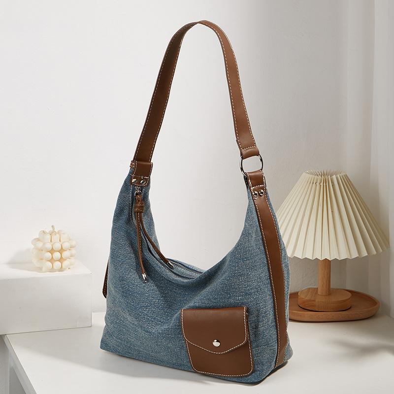 

New women s bag bag, large-capacity commuter fashion tote bag, portable denim bag, high-end shoulder messenger bag.