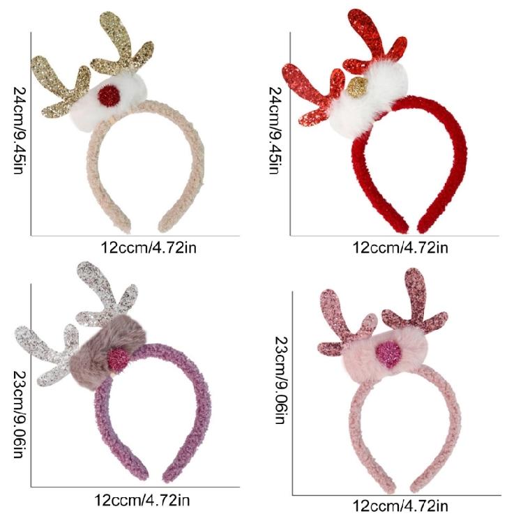 Cartoon Reindeer Headbands with Antlers and Ears Child's Christmas Hair Accessory Festive Hair Accessory for Kids