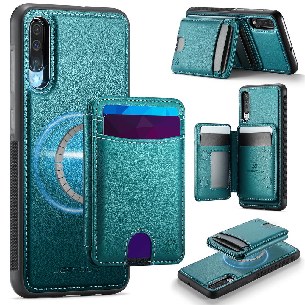 For Samsung Galaxy A50 Magnetic Case JEEHOOD J10 Leather Back Phone Cover with Detachable Card Holder Kickstand