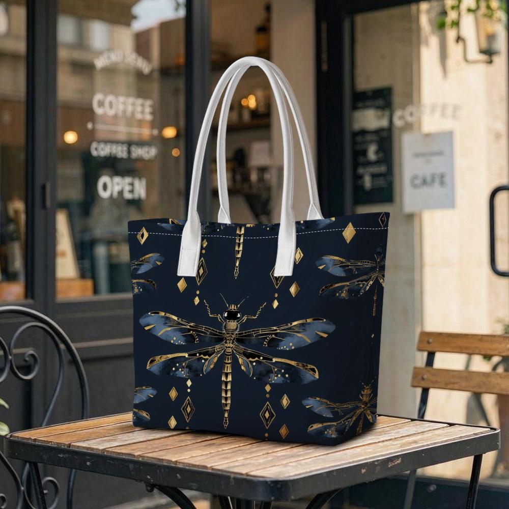 Elegant Dragonfly Pattern Tote Bag Stylish Daily Use Shoulder Bag