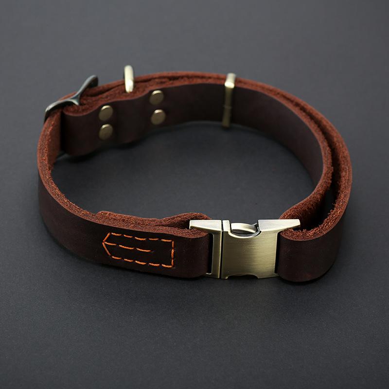 Quick Insert Buckle Head Layer Cowhide Dog Collar Small Dog Medium and Large Dog Neck Cover Corgi Dog Collar