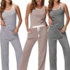 Women Vest Top and Pants Loungewear Set Casual Loose Striped Pajama Set