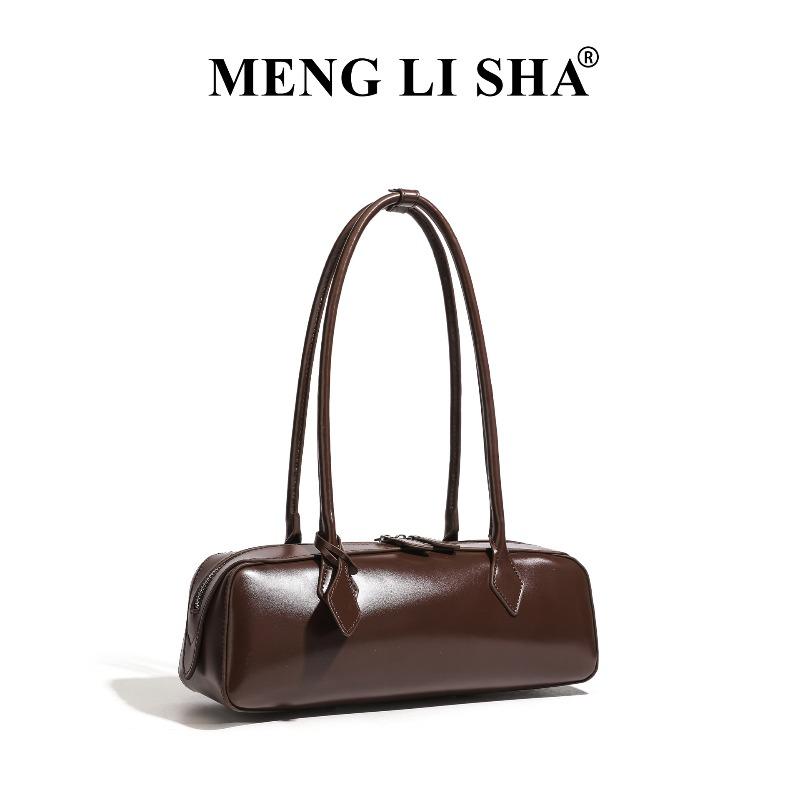 New niche design shoulder bag commuter cowhide underarm bag versatile long red baguette women's bag