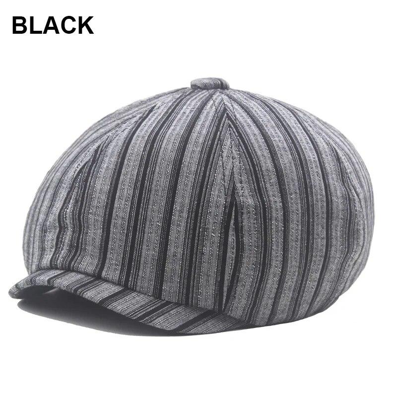 

Кепка газетчика в полоску, остроконечная повседневная восьмиугольная шляпа, винтажные мягкие береты, кепка с козырьком, плоская шляпа, британская шляпа художников, четыре сезона чёрный