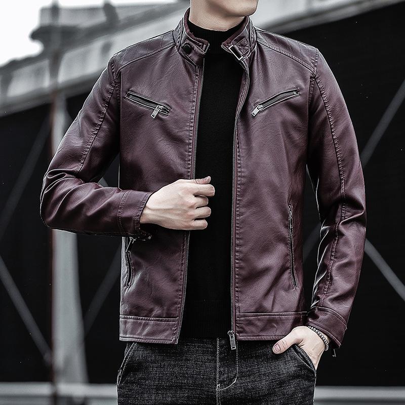 Spring Men's Motorcycle Leather Coat Autumn Coat Korean Version Slim Trend Handsome Youth Casual PU Leather Top