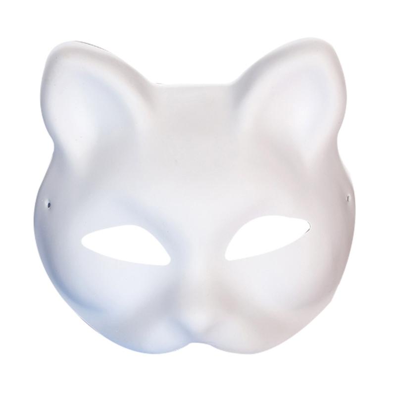 Animal Mask Kits Cats Mask Unpainted Mask Halloween Party Mask Masquerade Mask Hand-Painted Mask with Plush Fabric