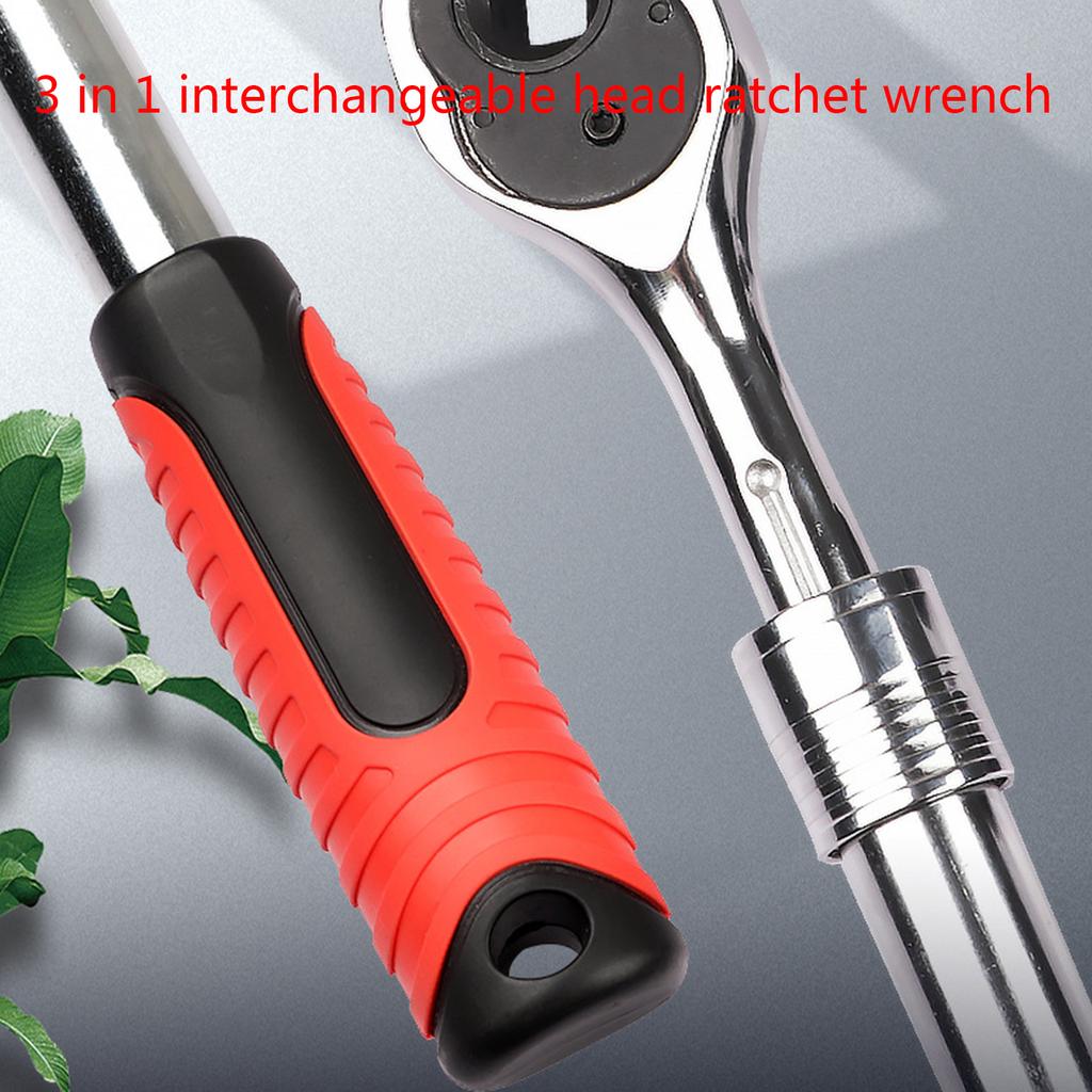 Carbon Steel Ratchet Wrench with Interchangable for Head 1/2" 1/4"& 3/8" Adapters Retractable Wrench Adjustable Wrench