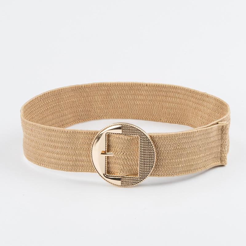 Cotton and Linen Woven Round Buckle with Skirt Belt Elastic Elastic and Tight Retro Pastoral Style Wide Waist Envelope Decorative Pin Buckle Belt