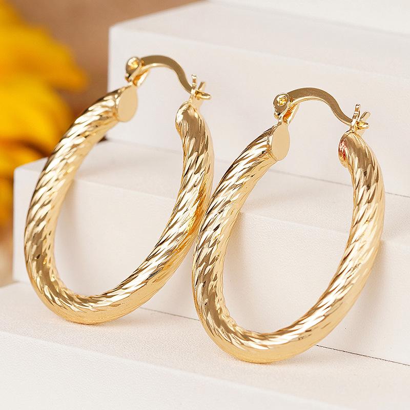 Textured Oval Hoop Earrings for Women Everyday Jewelry
