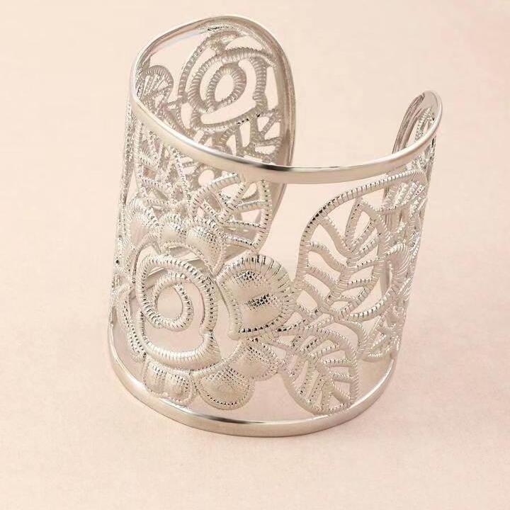 Hollow Rose Flower Bracelet, Metal Open Bracelet Bracelet Jewelry