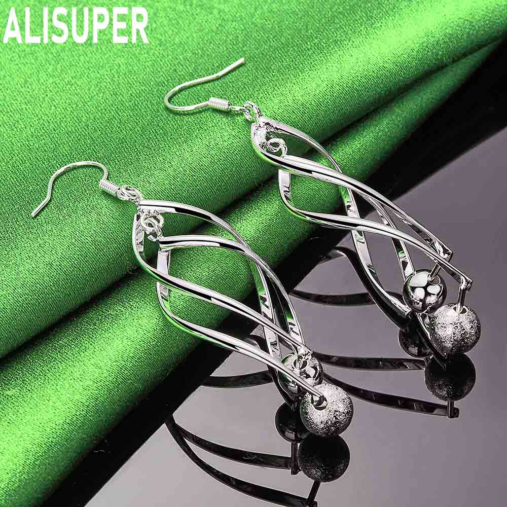 925 Sterling Silver Matte Smooth Bead Pendant with Piercing Earrings Fashion Charm Wedding Jewelry