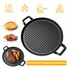 Portable Frying Pan Picnic Cast Iron Grill Pan Anti-scald Flat & Ridged Skillet Pan with Handles 12 Inch Outdoor Grill Plate