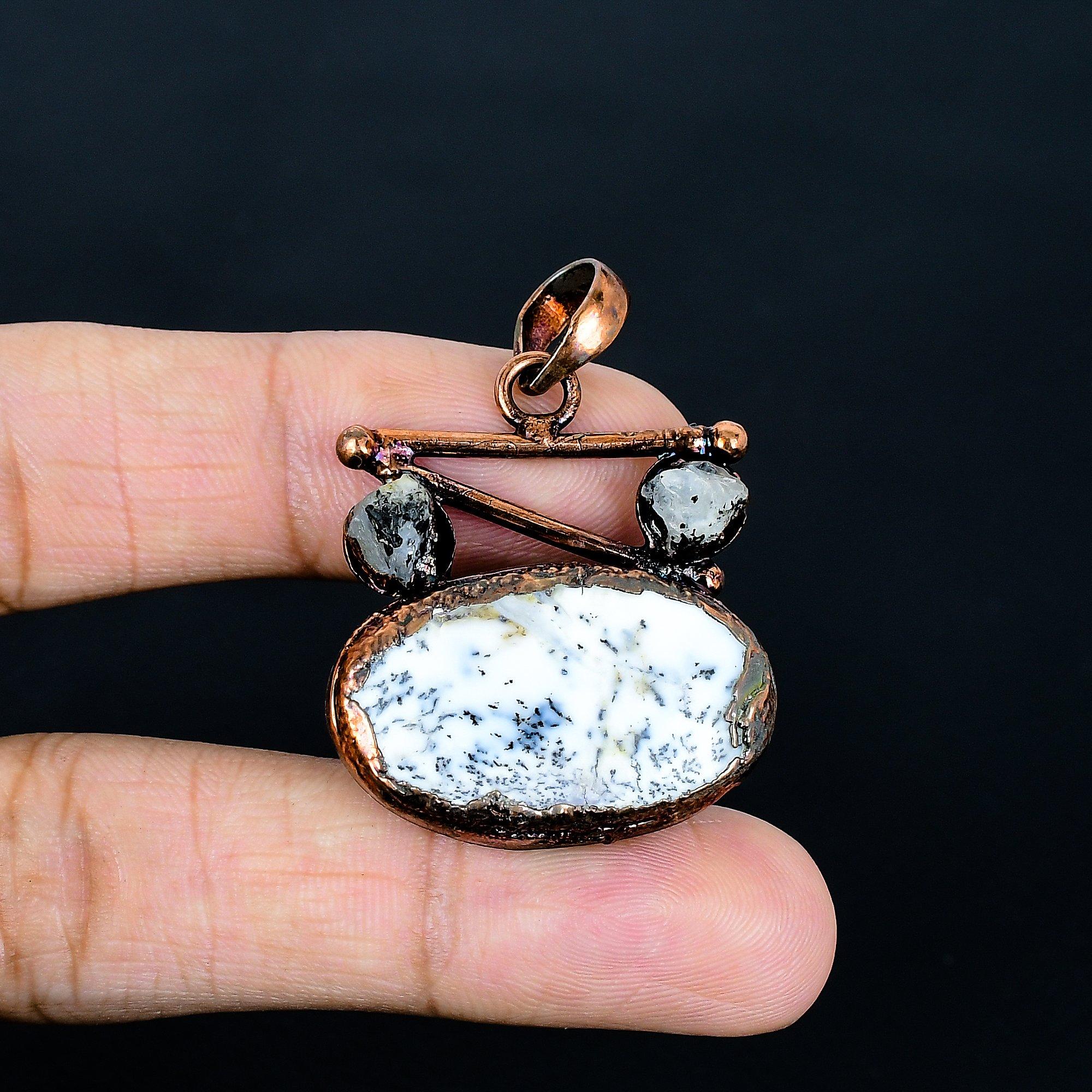 

Dendrite Opal Copper Electroformed Pendant, Handmade Gemstone Jewelry Pendant Gift For Birthday 2.55 Inches