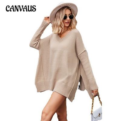 Autumn and Winter Women's Sweater V-neck Large Size Fashion Knit Sexy Pullover Long Sleeve Sweater