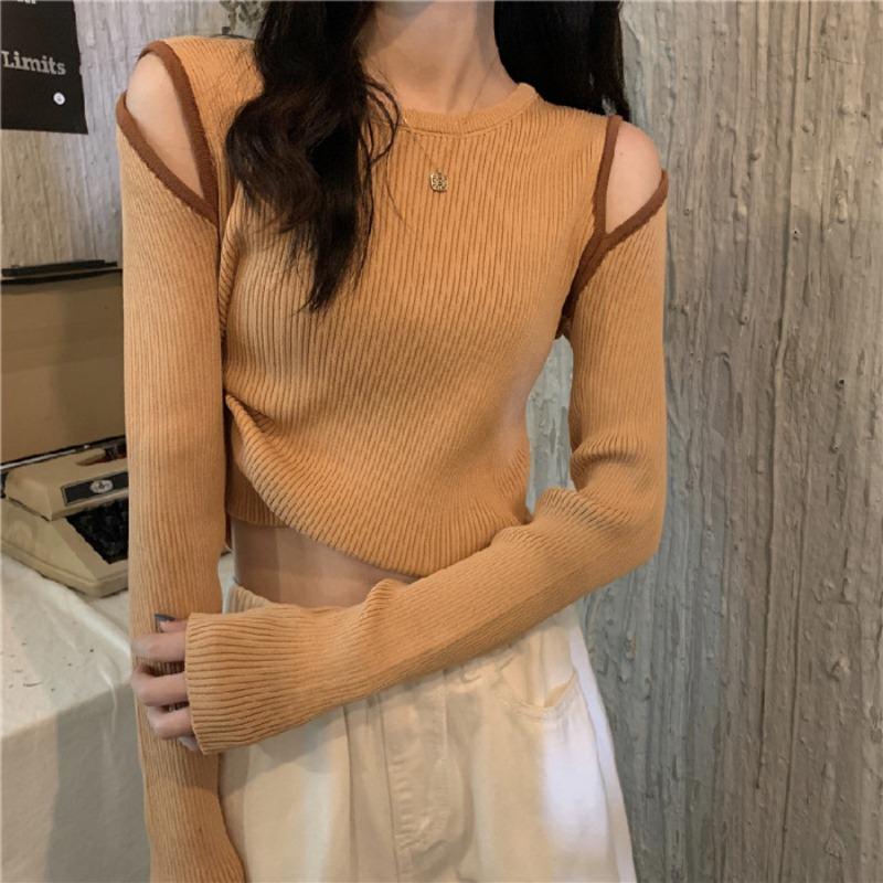 Knitwear Women's Fall New Model with A Bottom Sweater Sweater Off-shoulder Long Sleeve Short Student Clothes Female