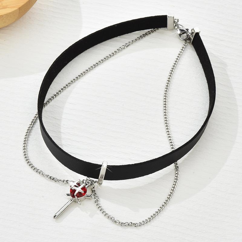 Gothic Night Choker Necklace With Pendant And Eightpointed Star For Women