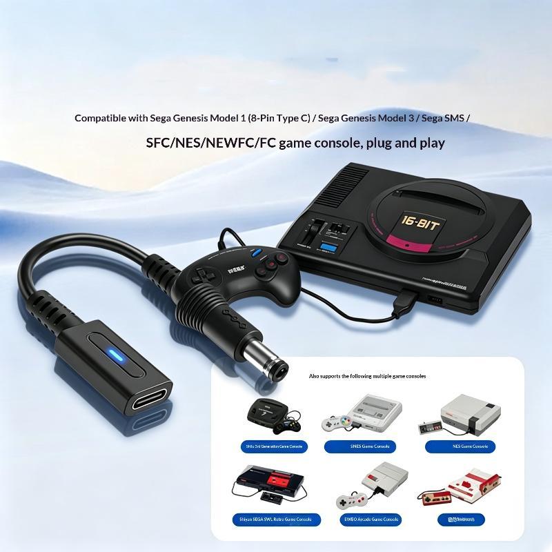 Pd 9V Usb C To Dc 5.5X2.1Mm Center Negative Power Cable For Famicom Sfc Md1 Genesis1 Pcengine Us Nes Retro Game Console