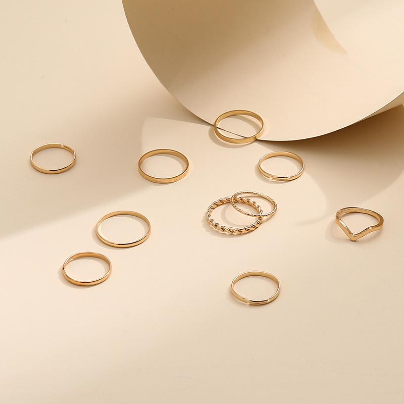 Wind Joint Ring 10-Piece Set Of Simple Wind Element Ring Twist Sequined Ring For Women