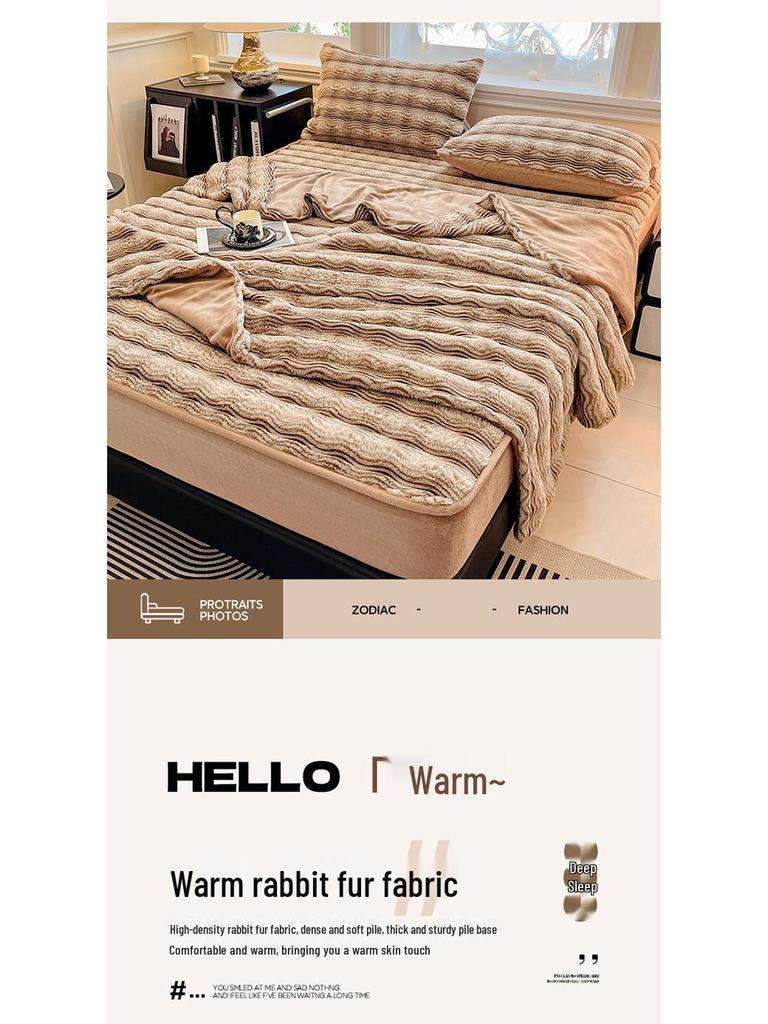 2025 Extra dickes Winter-Spannbettlaken aus Kaninchenfell mit Plüschfutter - Einzelteil, Tagesdecke und Matratzenschoner aus Milchsamt