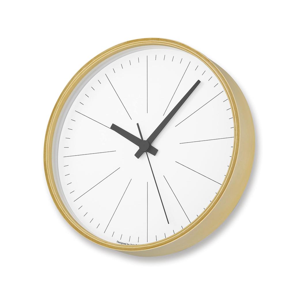 Lemnos Wall Clock Analog Plywood Natural Color Wood Line Clock PLY Lemnos White Diameter Thickness YK21-13 25.4cm 5.3cm