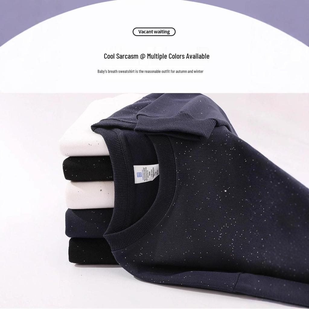 Autumn Retro Unisex Heavyweight Hoodie: Baby's Breath Hua Cotton Crew Neck Sweatshirt