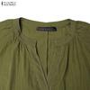 ZANZEA Autumn Womens V Neck Puff Sleeve Maxi Dress Casual Loose Solid Color Tiered Long Dresses