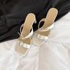 Chunky Heel Sandals New Summer Square Head Open Toe Sequin Metal Buckle Set Foot Non-slip High-heeled Slippers